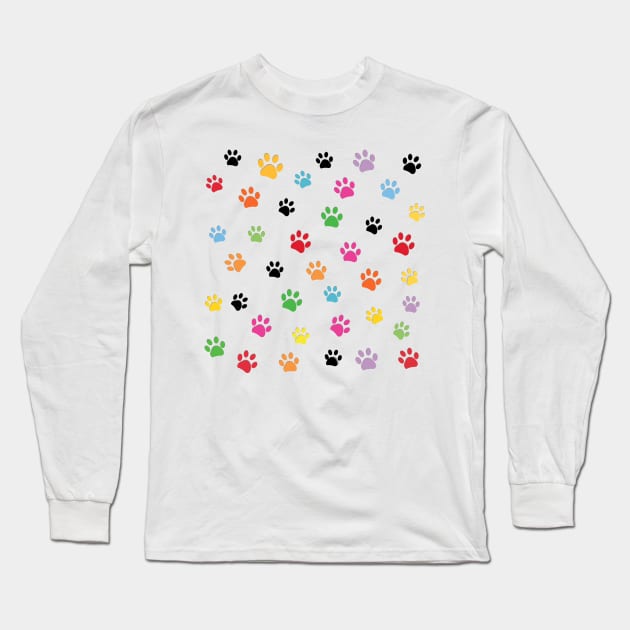 Colorful paw prints pattern Long Sleeve T-Shirt by GULSENGUNEL
